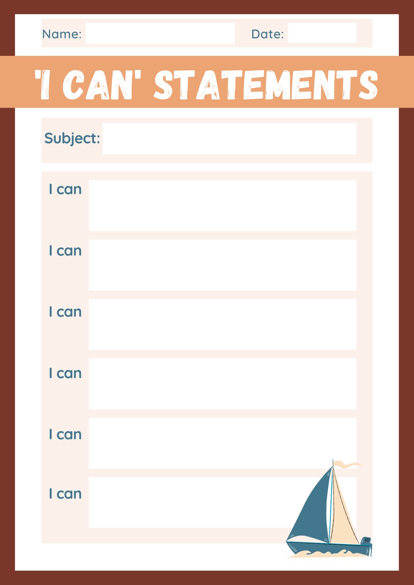 "I Can" worksheet
