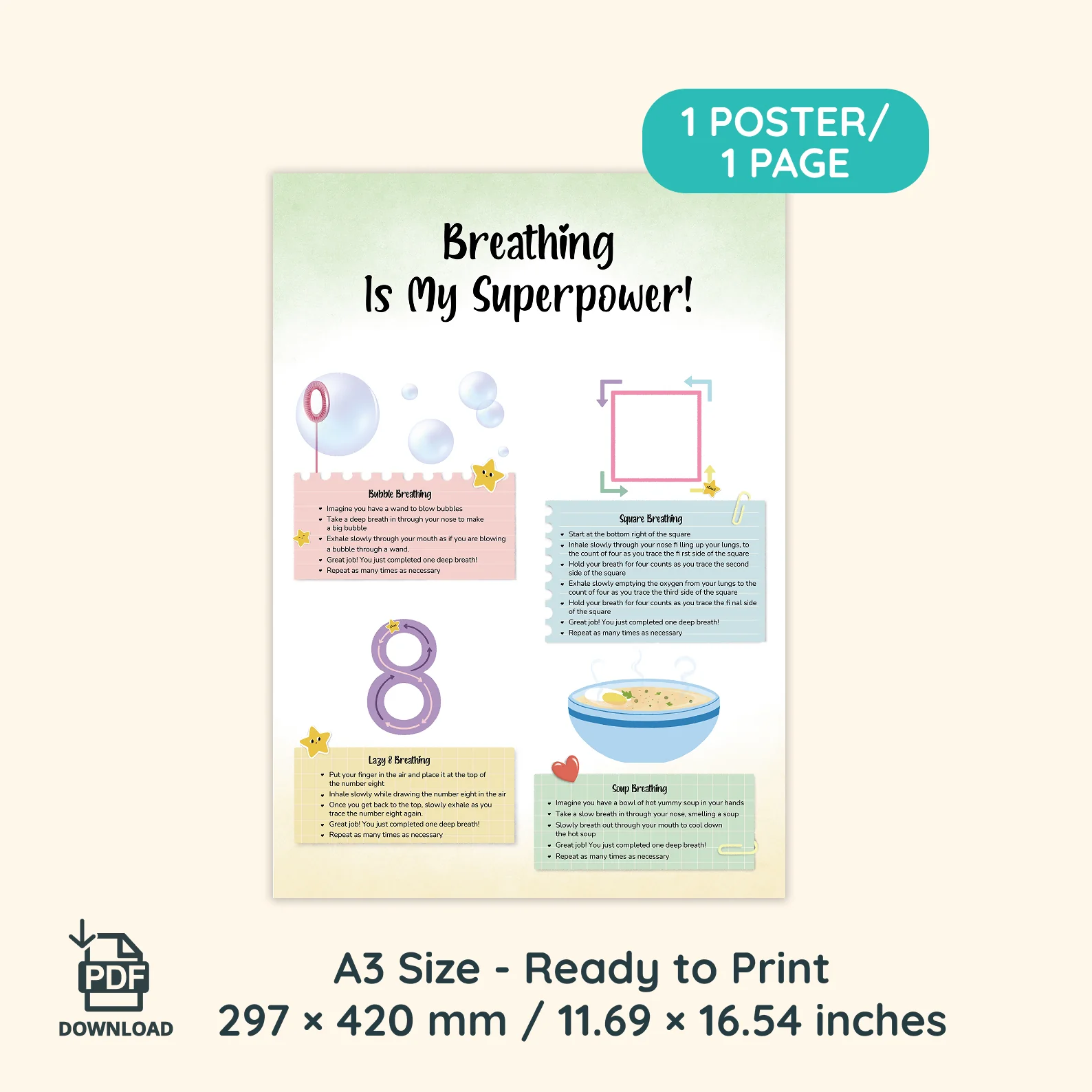 Printable Calming Poster ‘Breathing Is My Superpower’