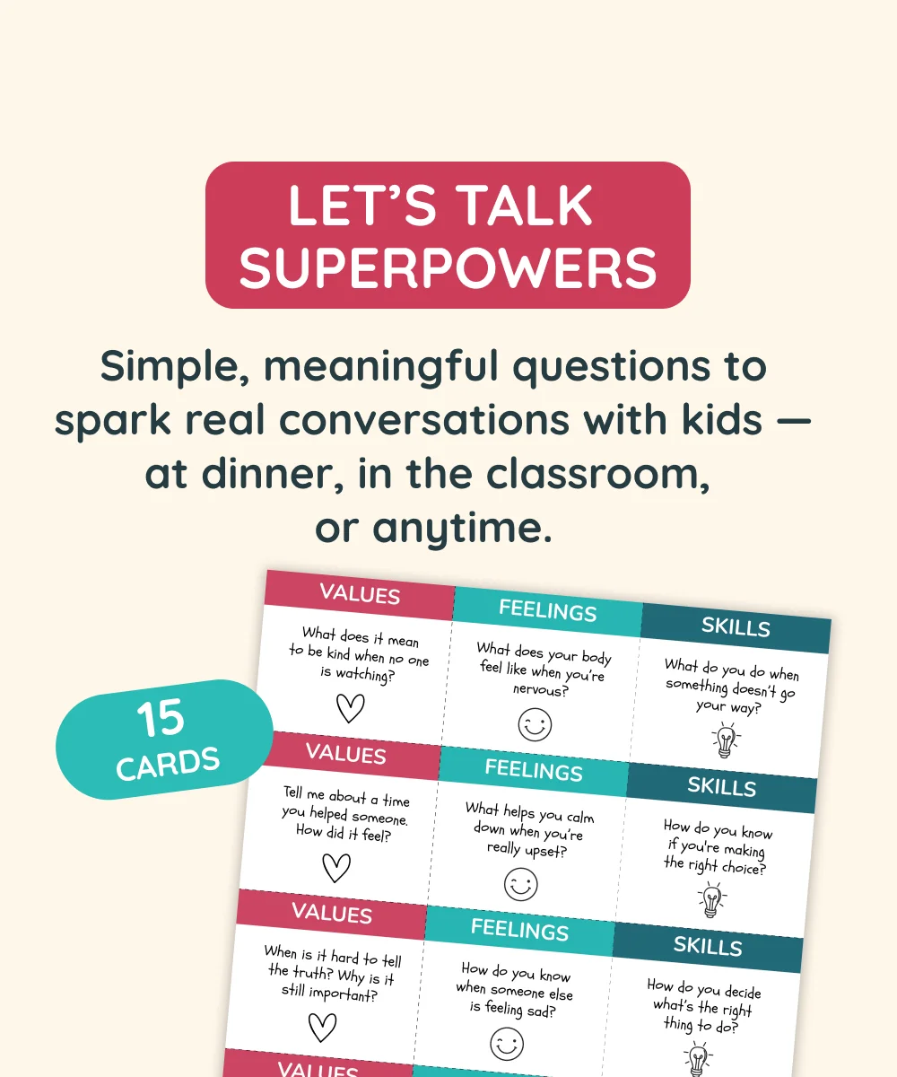 Printable Conversation Cards for Kids ‘Let’s Talk Superpowers’